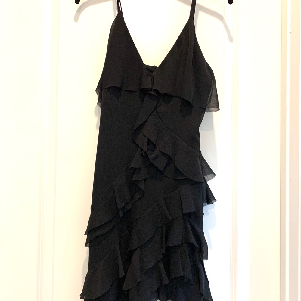 ALICE & OLIVIA FLIRTY BLACK RUFFLE MINI DRESS - Picture 6 of 10
